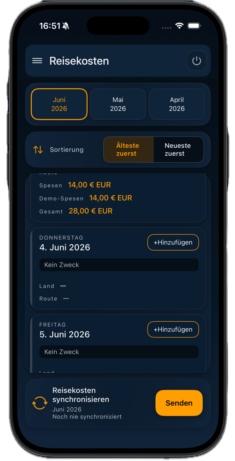 Reisekostenerfassung in der zeamex Time App