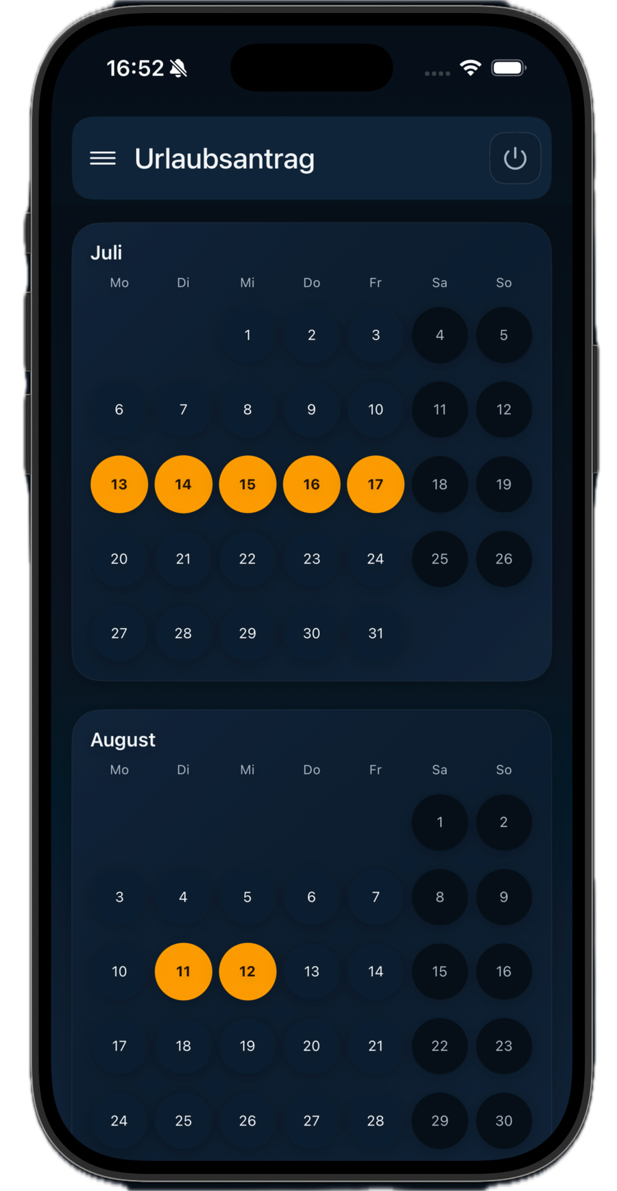 Urlaubsantrag in der zeamex Time App